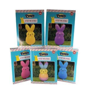 Peeps 4' Easter Bunny Inflatables COMPLETE Set 5 Rainbow Pink Blue Yellow Purple